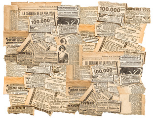 Newspaper pieces antique advertising Old magazine strips Vintage background
