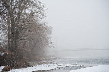 Winter Landscape  on a frosted afternoon by the river