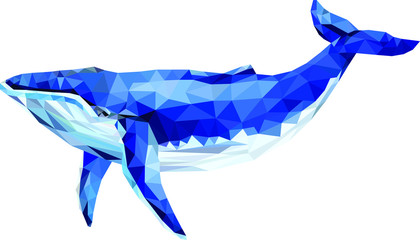 Low poly blue whale. Whale Triangle geometric illustration © Anna