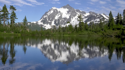 evening at picture lake with mt shuksan reflected on the lake