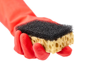 Hand in glove, household dishwashing sponge from reticulated foam
