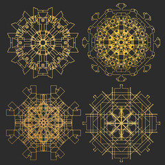 Mandala isolated. Gold black foil design. India, tribal, oriental or arabic ornament. Sun symbol for yoga or spa studio, wedding, invitation.