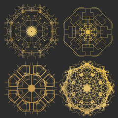 Mandala isolated. Gold black foil design. India, tribal, oriental. Sun symbol for yoga or spa studio, wedding, invitation. Luxury snowflake for christmas greeting card.