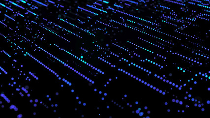 Dust particles forming abstract lines. Abstract background of dots. Cosmic illustration. 3d rendering.
