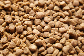 Fototapeta na wymiar Dried dog or cat food background, pet food, closeup