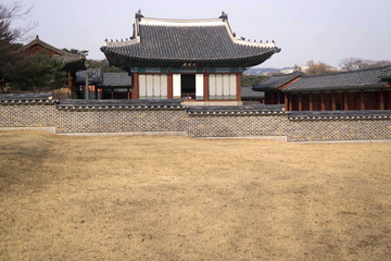 Field during winter at ancient palace in Seoul, South Korea