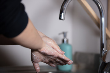 Corona virus travel prevention wash hands with soap and hot water. Hand hygiene for coronavirus...