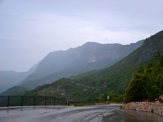 Rainy weather in the mountains in autumn.
