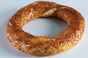 Fresh Turkish bagel on a white background