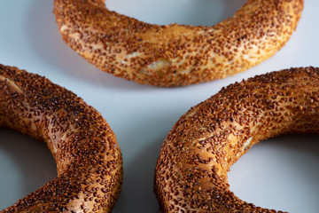 Fresh Turkish bagel on a white background