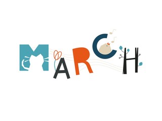 Hand drawn lettering. Design phrase March. For invitation card