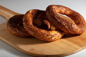 Fresh Turkish bagel on a white background
