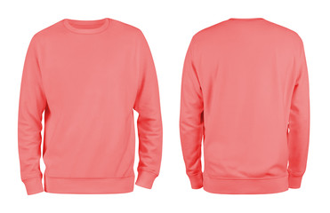 Men's coral blank sweatshirt template,from two sides, natural shape on invisible mannequin, for...