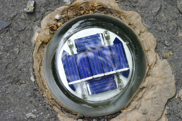 Close up shot of a solar powered road light