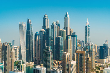 Fototapeta premium Modern buildings in Dubai Marina, Dubai city skyline with skyscrapers, UAE.