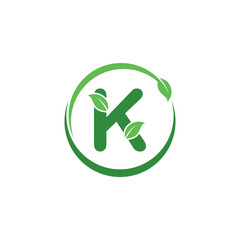 Initial K Letter with Leaf Logo Design Vector