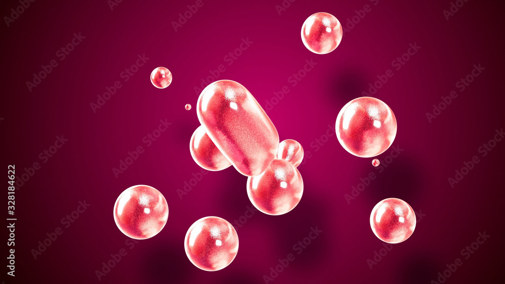 Poster amasing abstract background of metaballs or glisten bubbles as if glass drops or spheres filled with
