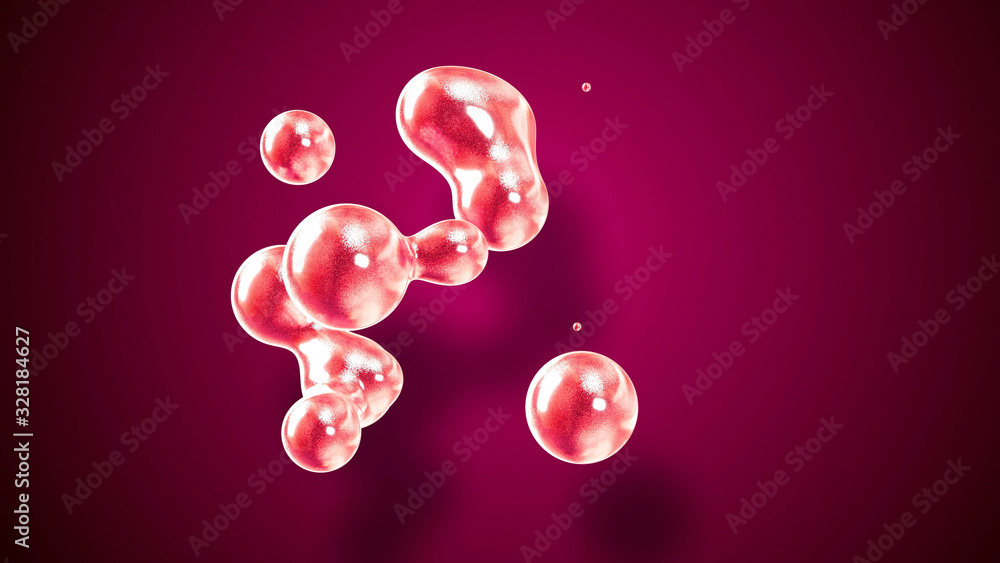 Poster amasing abstract background of metaballs or glisten bubbles as if glass drops or spheres filled with