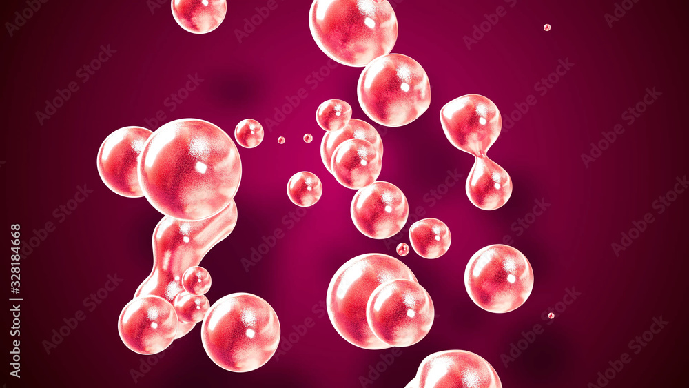 Poster amasing abstract background of metaballs or glisten bubbles as if glass drops or spheres filled with