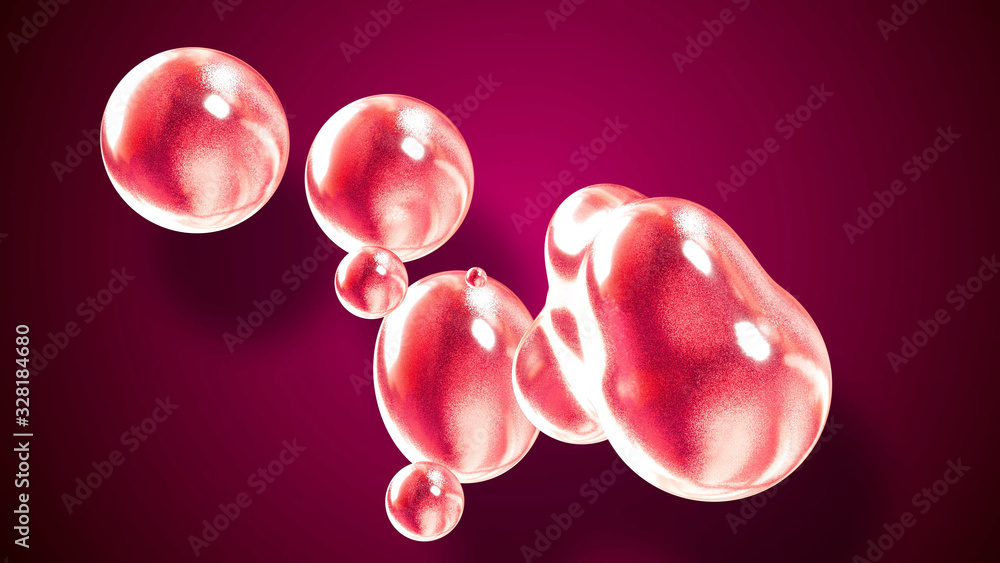 Poster amasing abstract background of metaballs or glisten bubbles as if glass drops or spheres filled with