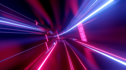 Sci-fi tunnel with neon lights. Abstract high-tech tunnel as background in the style of cyberpunk or high-tech future. Blue red colors 7