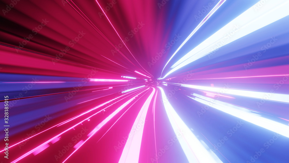 Poster sci-fi tunnel with neon lights. abstract high-tech tunnel as background in the style of cyberpunk or