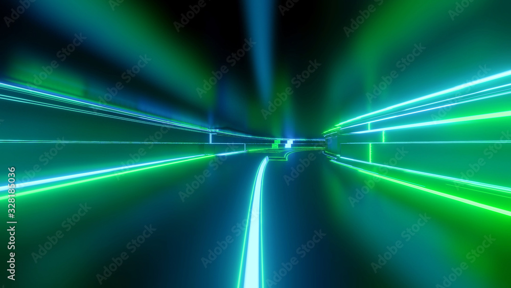 Poster sci-fi tunnel with neon lights. abstract high-tech tunnel as background in the style of cyberpunk or