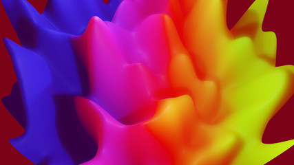 abstract fantastic background, liquid gradient of paint with internal glow forms hills or peaks like landscape in subsurface scattering material, mat color transitions. Rainbow colors