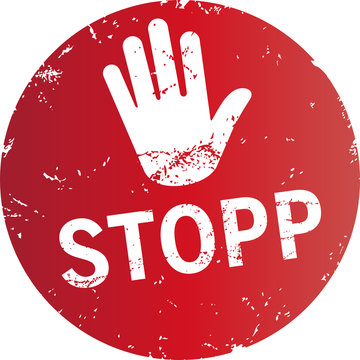 roter Button STOPP mit Hand-Symbol