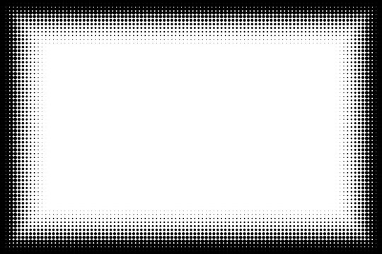 Photo frame rectangular halftone. Vector frame of points. Decorative overlay element. Isolated background.