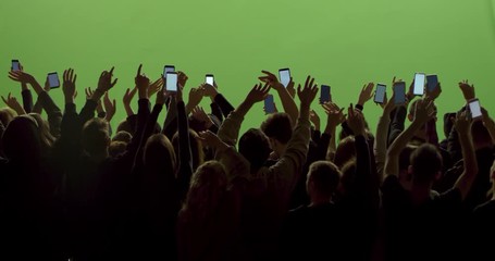 GREEN SCREEN Back view huge crowd of people with phones in hands at live concert or show. Shot on RED Helium 8K, Prores 4444