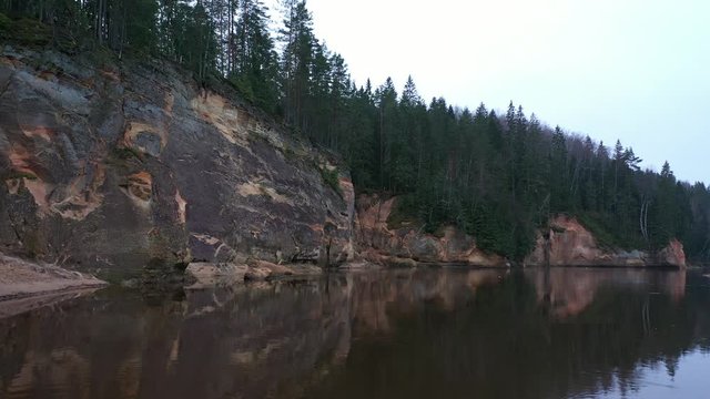 Drone camera clip of Erglu sandsstone Cliffs and great view on the Gauja Valley