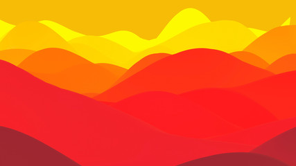 Fototapeta premium abstract fantastic background, liquid gradient of paint with internal glow forms hills or peaks like landscape in subsurface scattering material, mat color transitions. Red yellow orange