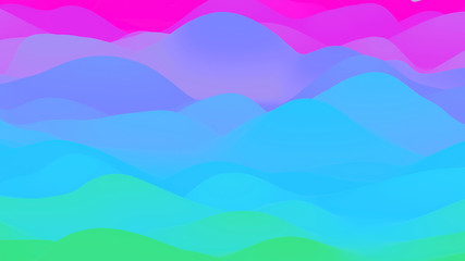 abstract fantastic background, liquid gradient of paint with internal glow forms hills or peaks like landscape in subsurface scattering material, mat color transitions. Green blue purple