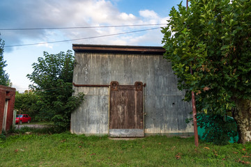 Metallic barn or deposit sliding door on silver color