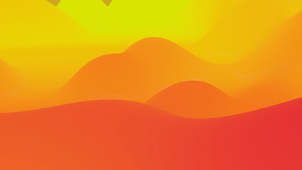 abstract fantastic background, liquid gradient of paint with internal glow forms hills or peaks like landscape in subsurface scattering material, mat color transitions. Red yellow orange