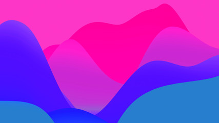 abstract fantastic background, liquid gradient of paint with internal glow forms hills or peaks like landscape in subsurface scattering material, mat color transitions. Blue red