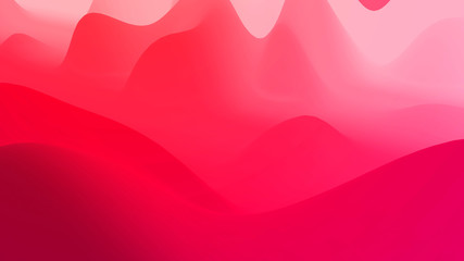 abstract fantastic background, liquid gradient of paint with internal glow forms hills or peaks like landscape in subsurface scattering material, mat color transitions. Red pink
