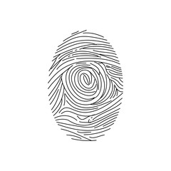 Black fingerprint shape on white background. secure identification. Vector illustration
