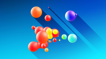 Spheres or balls merge like liquid wax drops or metaballs in-air. Liquid gradient of rainbow colors on beautiful drops with glow, scattering light inside and long shadows. 3d render. 4