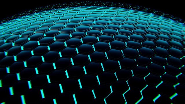 Dark blue green hexagon with planets or element, stars and galaxies or hexagon in outer space showing the beauty of space exploration.