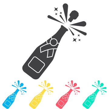 Champagne bottle explosion multi color icon set. Simple glyph, flat vector of wedding icons for ui and ux, website or mobile application