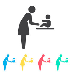 Woman and baby changing diapers multi color icon set. Simple glyph, flat vector of family icons for ui and ux, website or mobile application