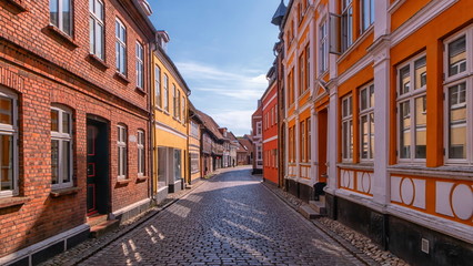 Street in famous medieval city of Ribe, Denmark