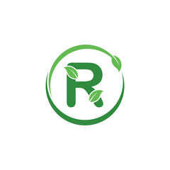 Initial R Letter with Leaf Logo Design Vector
