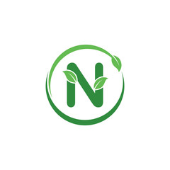 Initial N Letter with Leaf Logo Design Vector