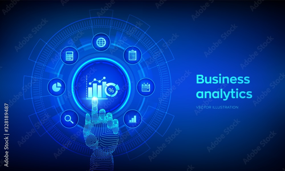 Poster business data analytics and robotic process automation concept on virtual screen. profit and revenue