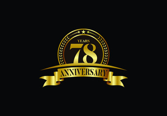 78th years anniversary logo template, vector design birthday celebration, Golden anniversary emblem with ribbon. Design for a booklet, leaflet, magazine, brochure, poster, web, invitation or greeting