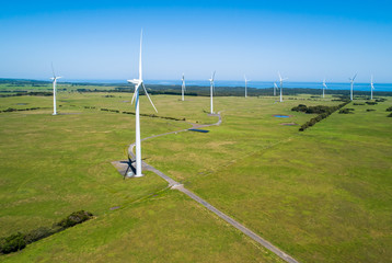Fototapeta na wymiar Wind farm in Tarwin, Victoria, Australia - aerial view