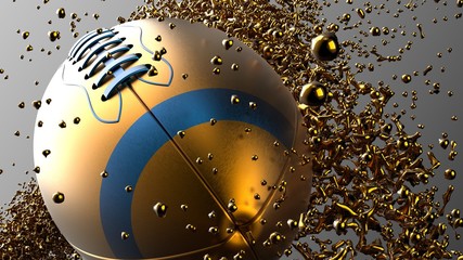 Metallic Gold-Blue American Football Ball with Gold Particles. 3D illustration. 3D high quality rendering.